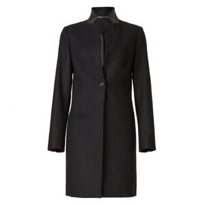 All Saints Wool Blend Black Leni Coat with Leather Collar, US 4